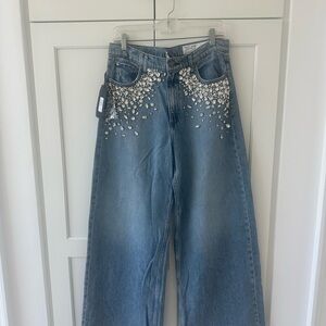 rag & bone Embellished Wide Leg Blue Jeans